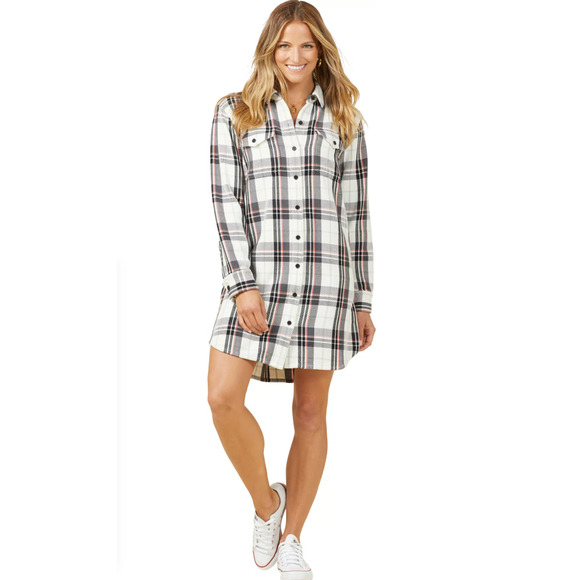 Outerknown BLANKET Cotton Flannel Shirt Dress in Blue Box Plaid Size XS NWT $168 - Picture 2 of 8
